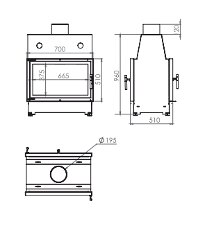 Топка ECT Double 70x51/C 13 кВт, 700/510, туннель, футеровка чугун 