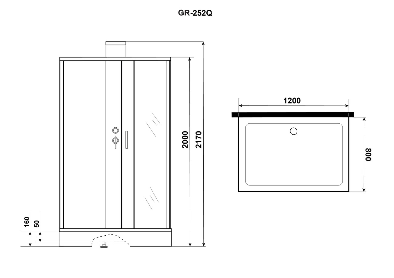 Душевая кабина Grossman Elegans 120 x 80 см, прямоугольная, профиль черный, GR252Q 