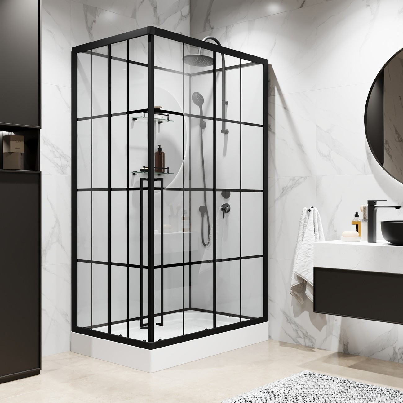 Душевая кабина Niagara Standart ST120/80/15QL/KL/BKT/ST120/80/15QR/KL/BKT, 120 x 80 см, стекло прозрачное с рисунком, профиль черный матовый, левая/правая 