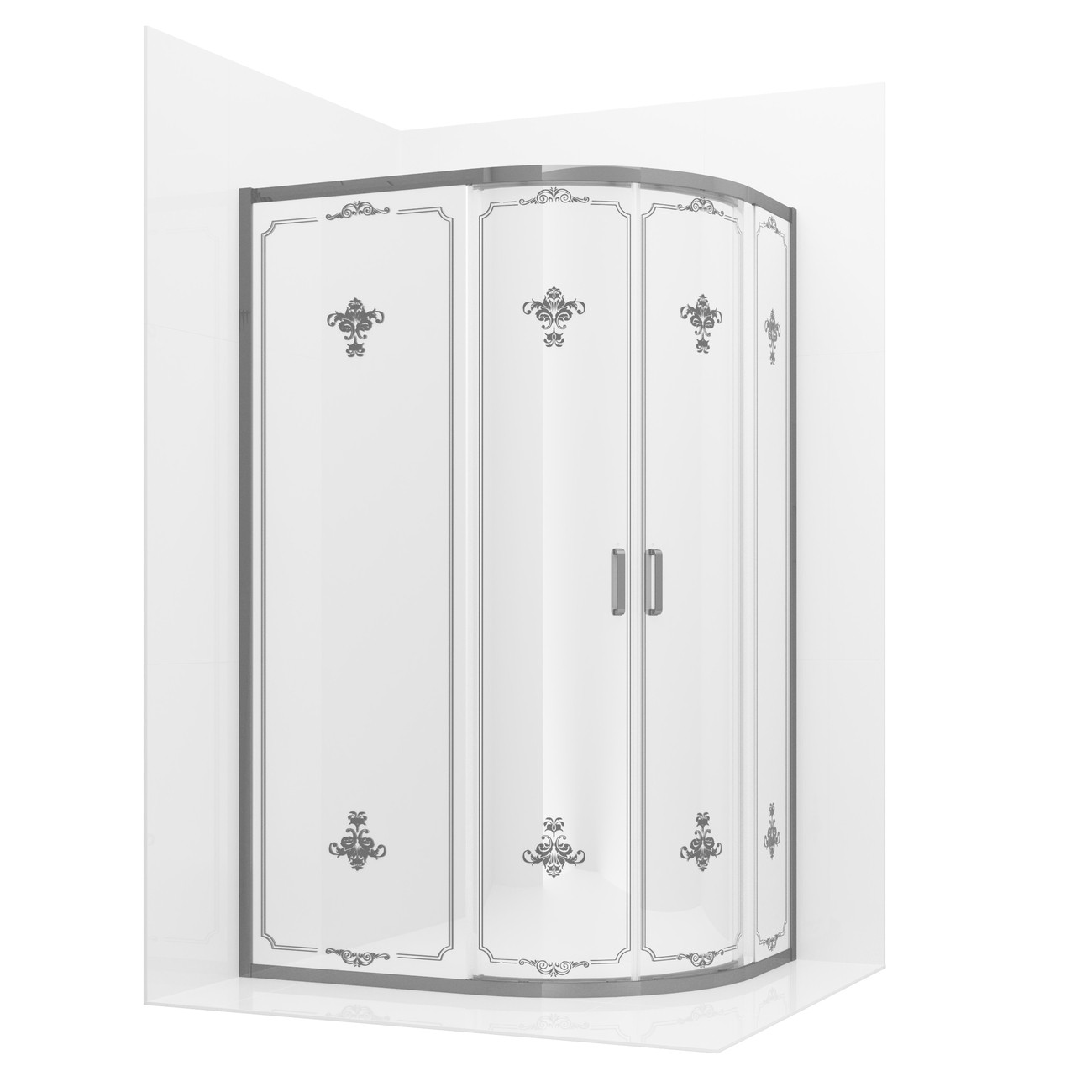 Душевое ограждение Ambassador Royal 18015101 (120х80х200) асимметрия,хром,стекло белое крашеное с рисунком,раздвижная,1 место 