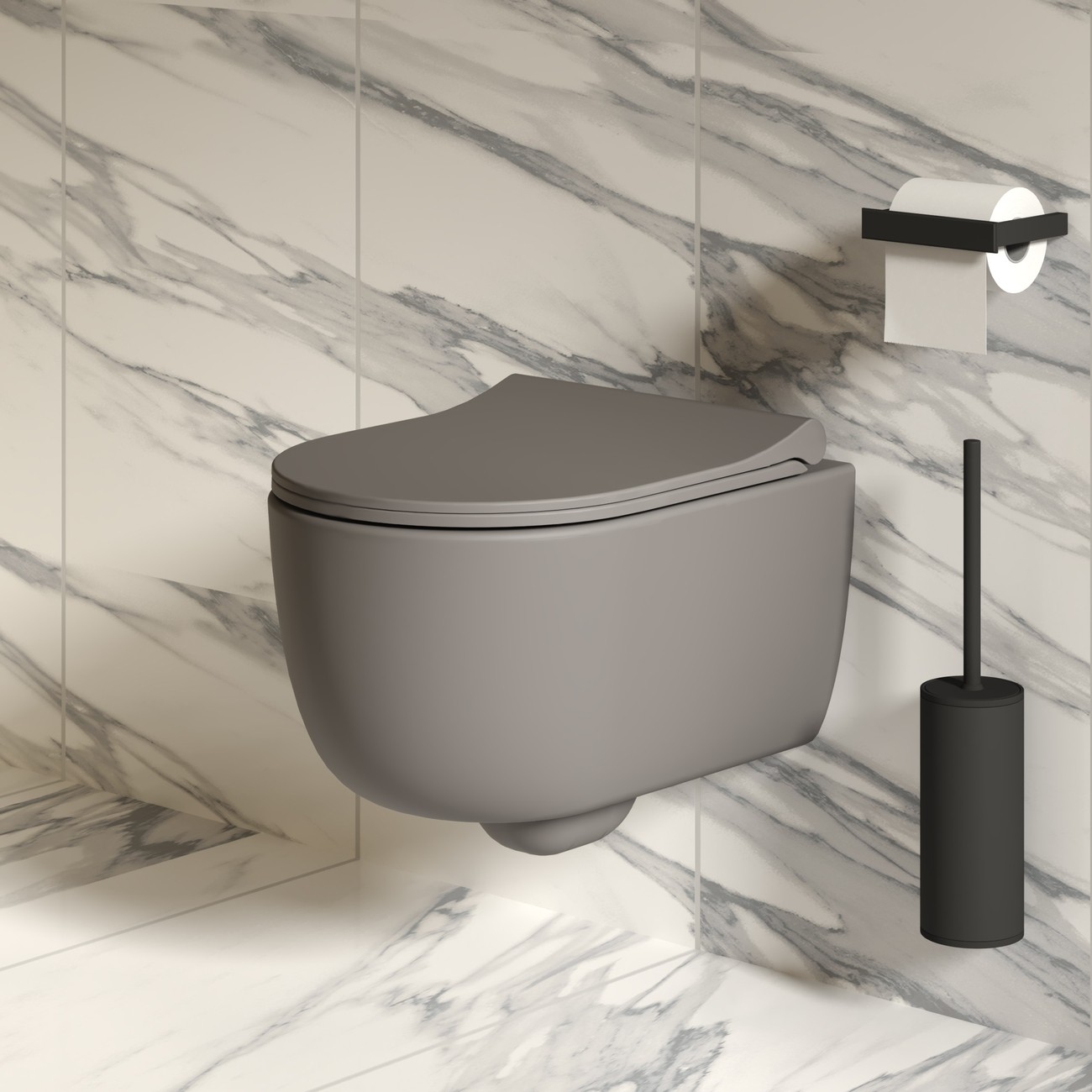 Унитаз Abner 103T20301R (545*360*330) МАТОВЫЙ СЕРЫЙ подвесной БЕЗОБОДКОВЫЙ, 1 место 