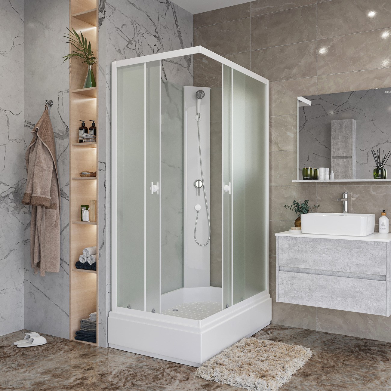 Душевая кабина Niagara Promo P110/80/26Q/MT/BK, 80 x 110 см, стекло матовое, профиль белый 