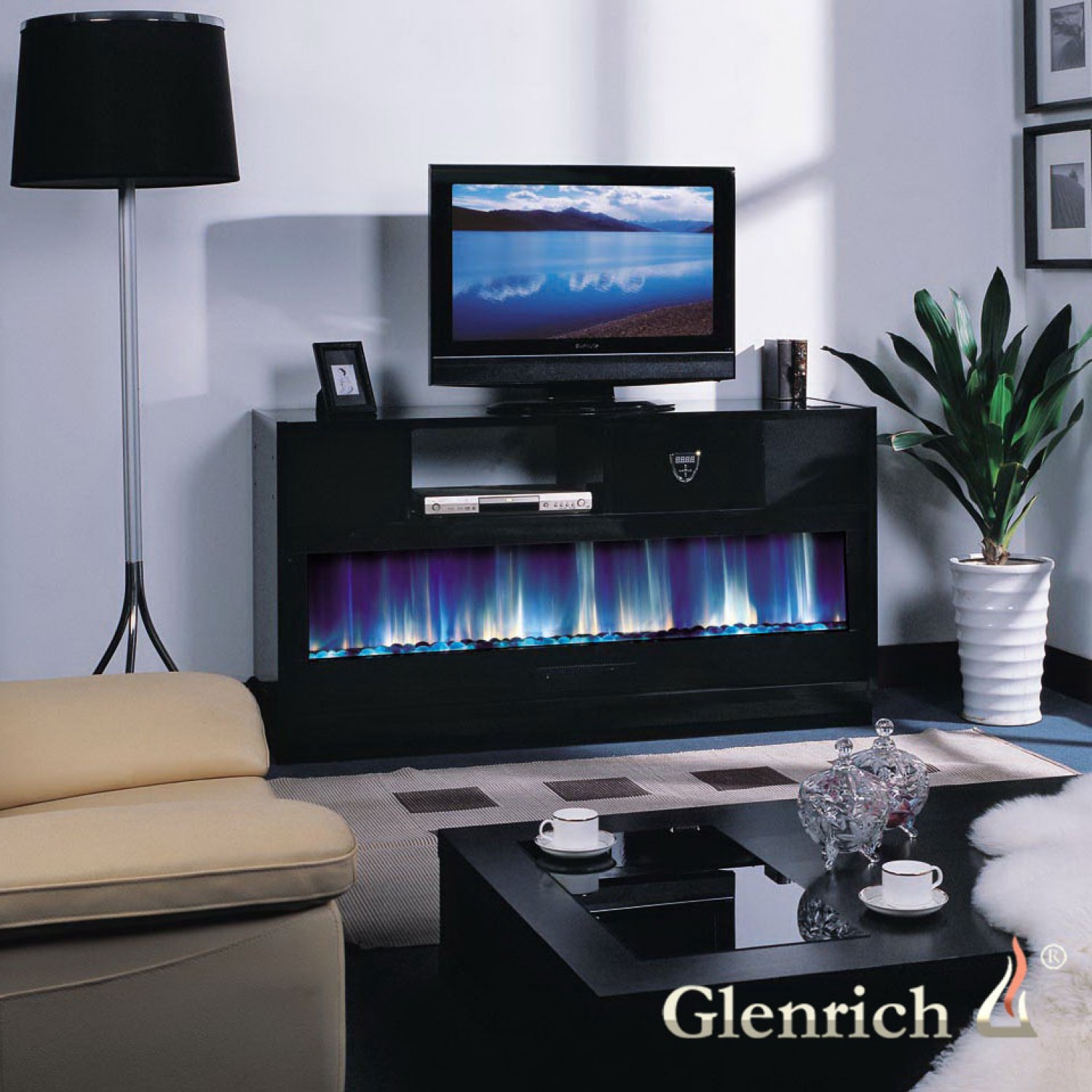Современный электрокамин Glenrich Блю Лэйбл Черный 