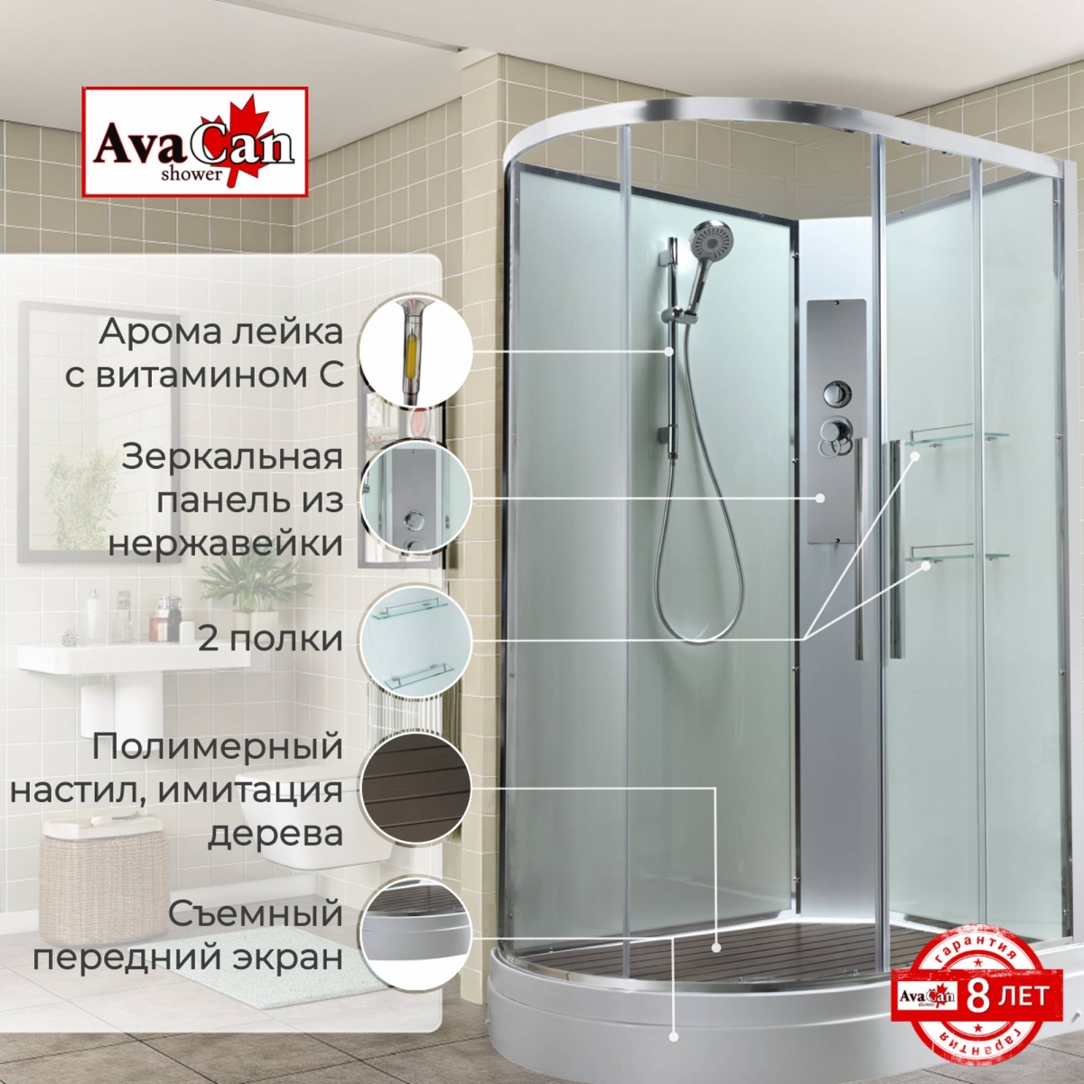 Душевая кабина EM2812RNT без крыши прозрачная 