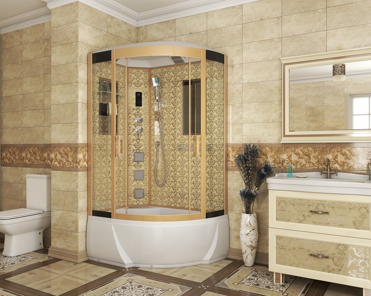 Душевая кабина Niagara 7712G, 120 x 80 см с гидромассажем, стенки золото 