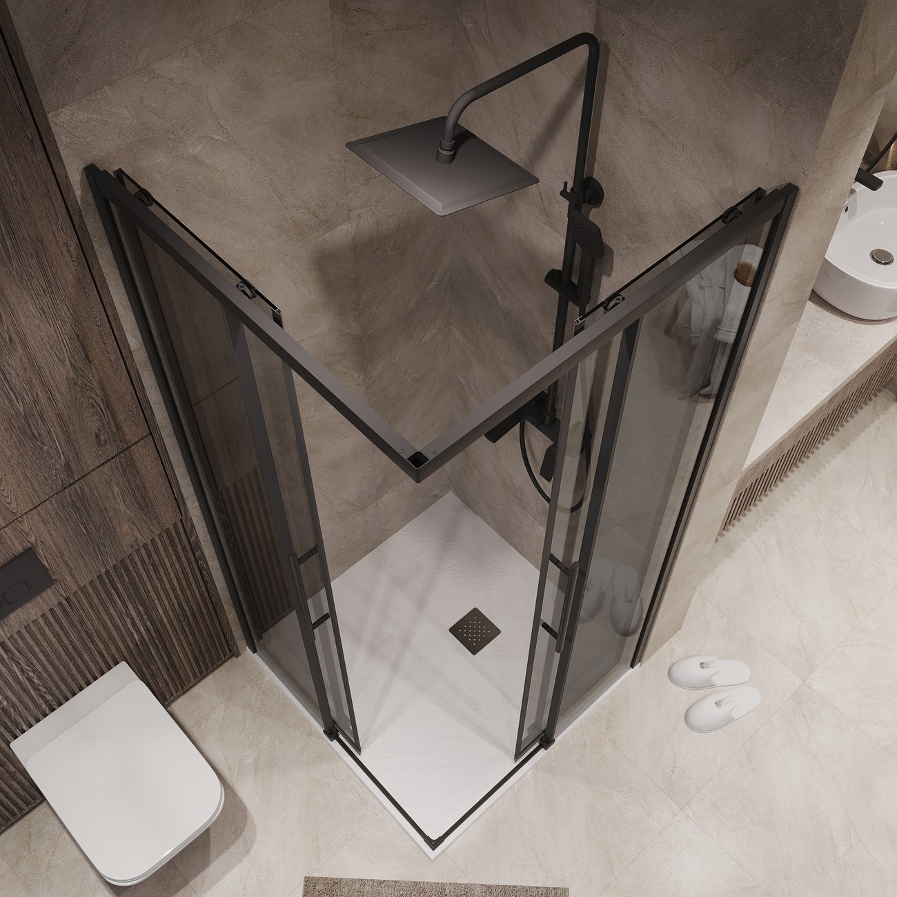 Душевое ограждение Niagara Nova NG-2830-34BLACK (100х100х195) квадрат,черный матовый,двери раздвижные,стекло тонированное,1 место 