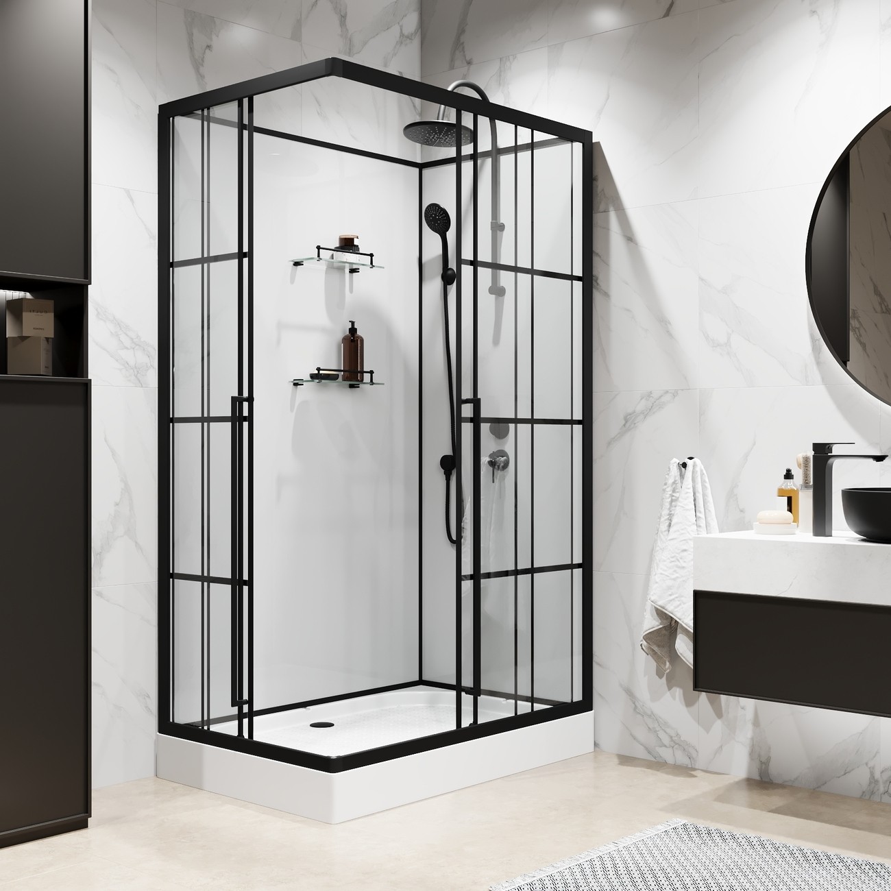 Душевая кабина Niagara Standart ST120/80/15QL/KL/BKT/ST120/80/15QR/KL/BKT, 120 x 80 см, стекло прозрачное с рисунком, профиль черный матовый, левая/правая 