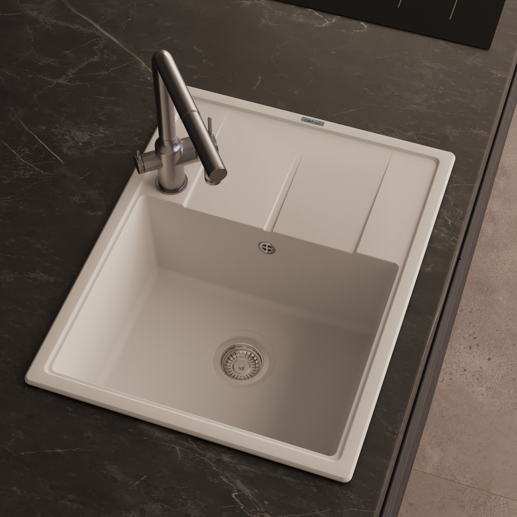 Кухонная мойка Abber Quarz AQ2903W, 65 см, кварцевый композит, крыло справа, белый матовый 
