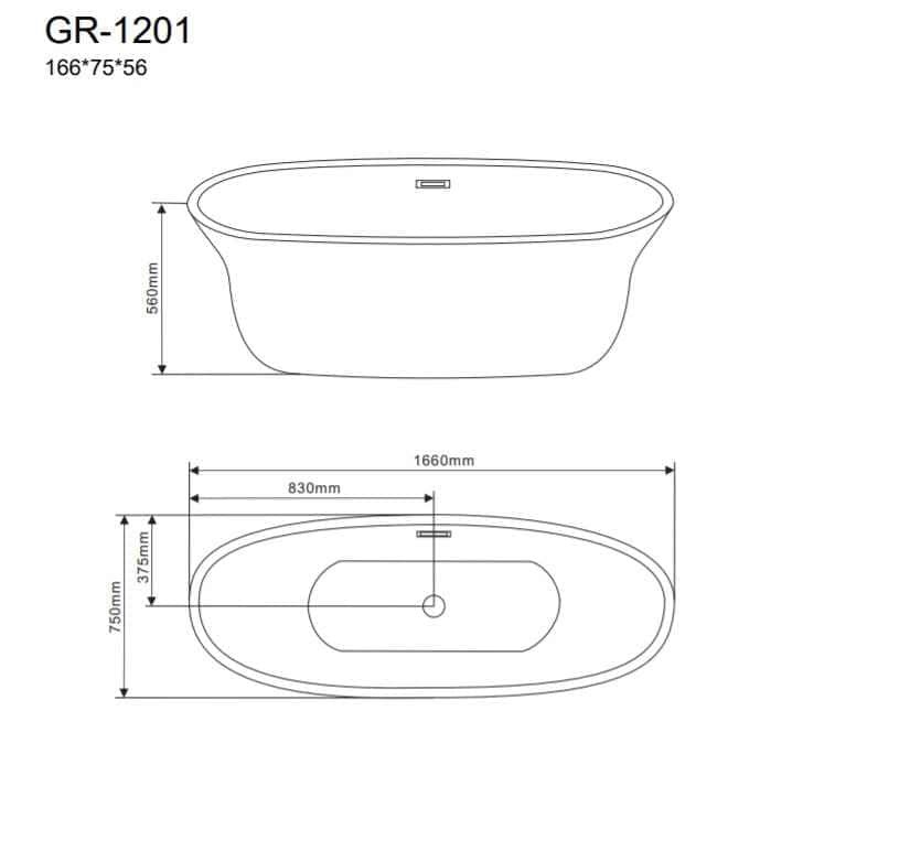 Ванна отдельностоящая Grossman Galaxy GR-1201 (166х75х56) цвет белый,1 место 