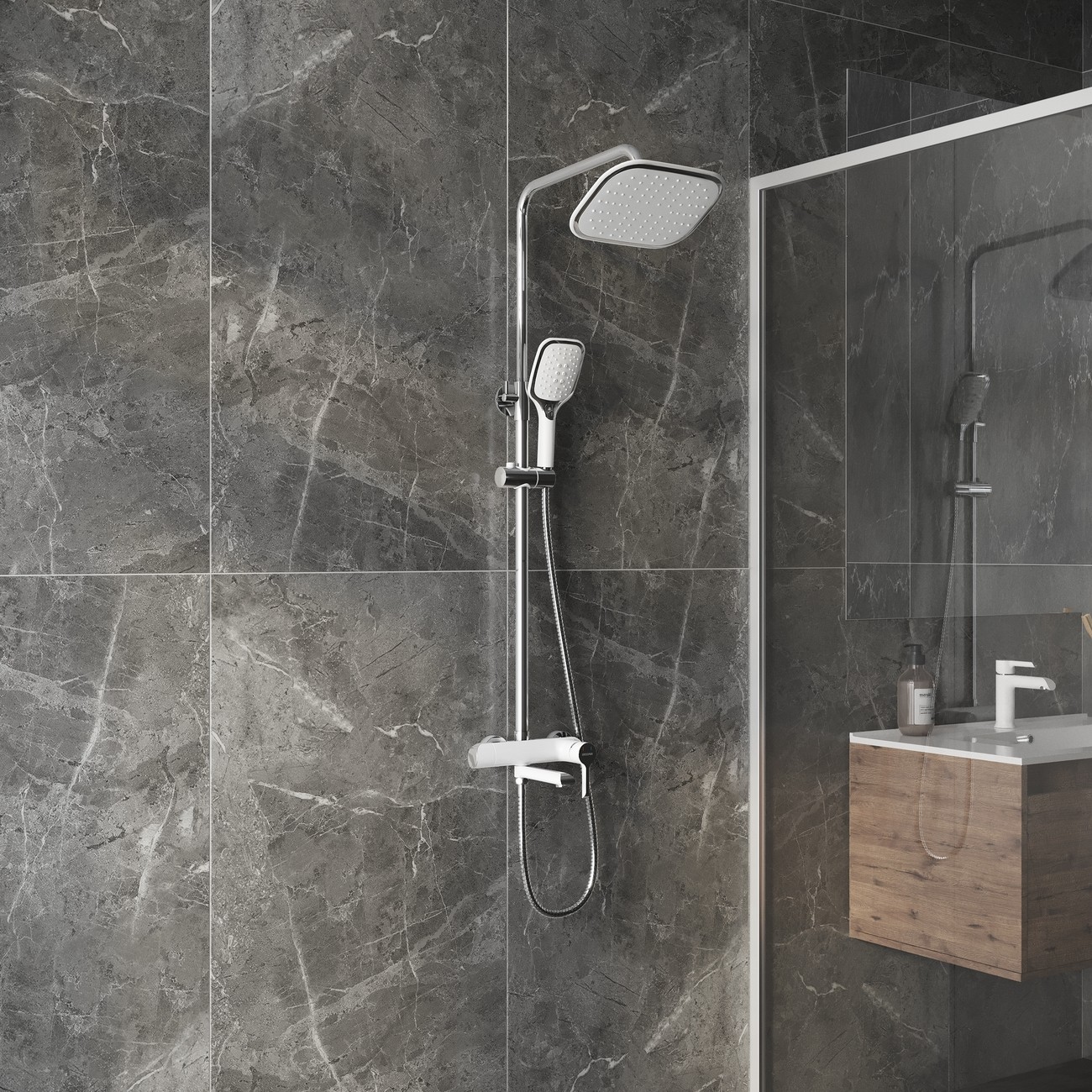Душевая стойка Grossman Alba 500.K35.06.100/000 с верхним душем,ручной лейкой и смесителем,хром с белым,1 место 