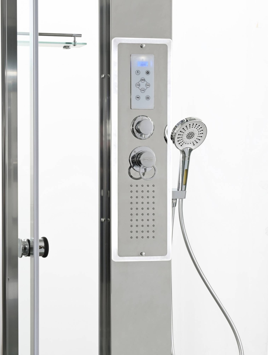Душевая кабина AvaCan Z1910LEDMT, 78291, 100 x 100 см, крыша и задние стенки белый матовый, с LED подсветкой, с гидромассажем, с электрикой, поддон низкий, стекло прозрачное, профиль хром 