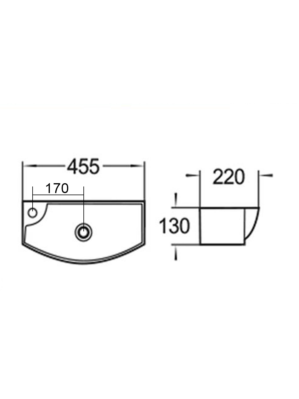 WW AISBACH 7946 GL-WT R Раковина подвесная (глянцевая белая) 455х220х130 мм 