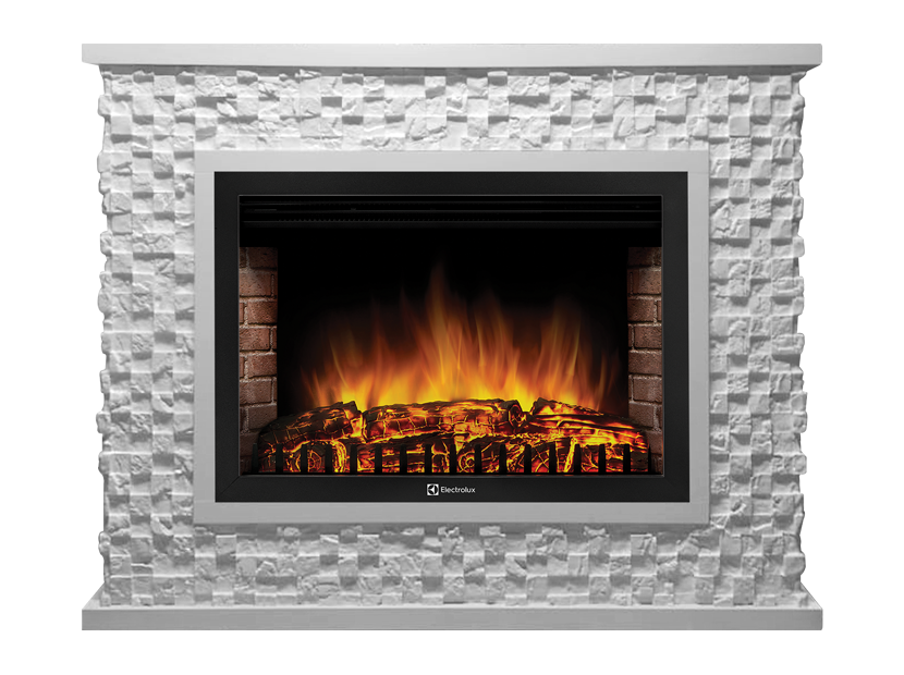 Портал Firelight Quadro 30 камень песчаник античный белый, белая эмаль 