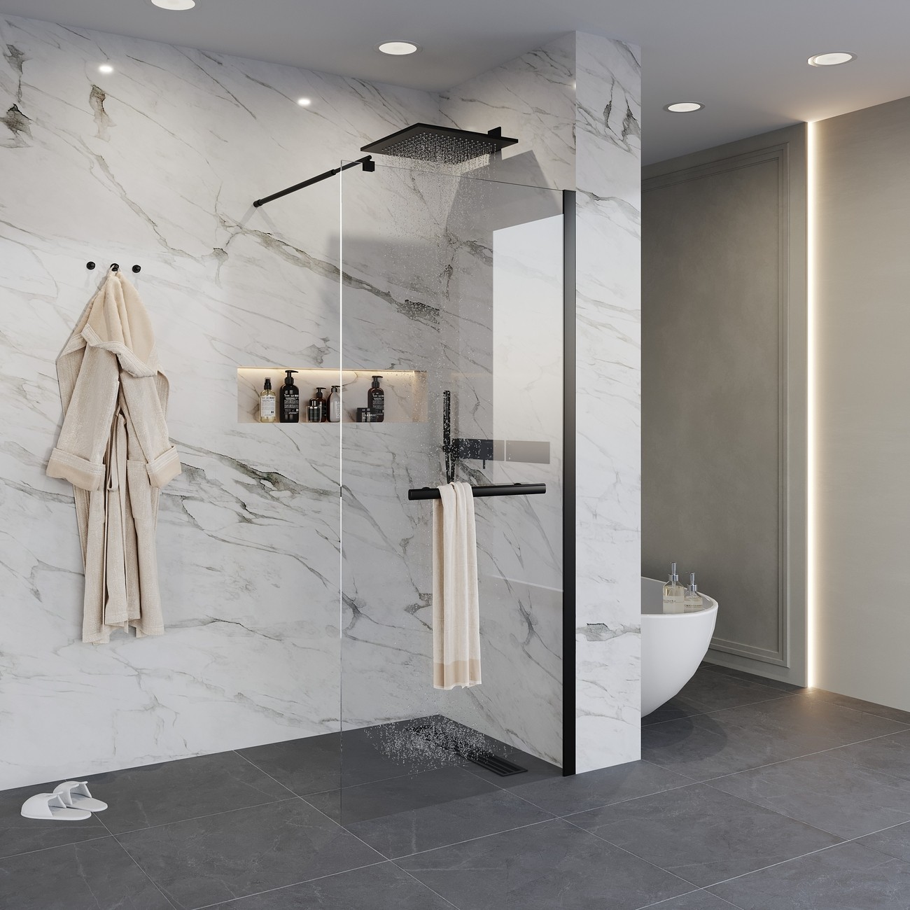 Душевая перегородка Niagara Nova NG-681-12ВLACK (120х195) черный,стекло прозрачное,1 место 