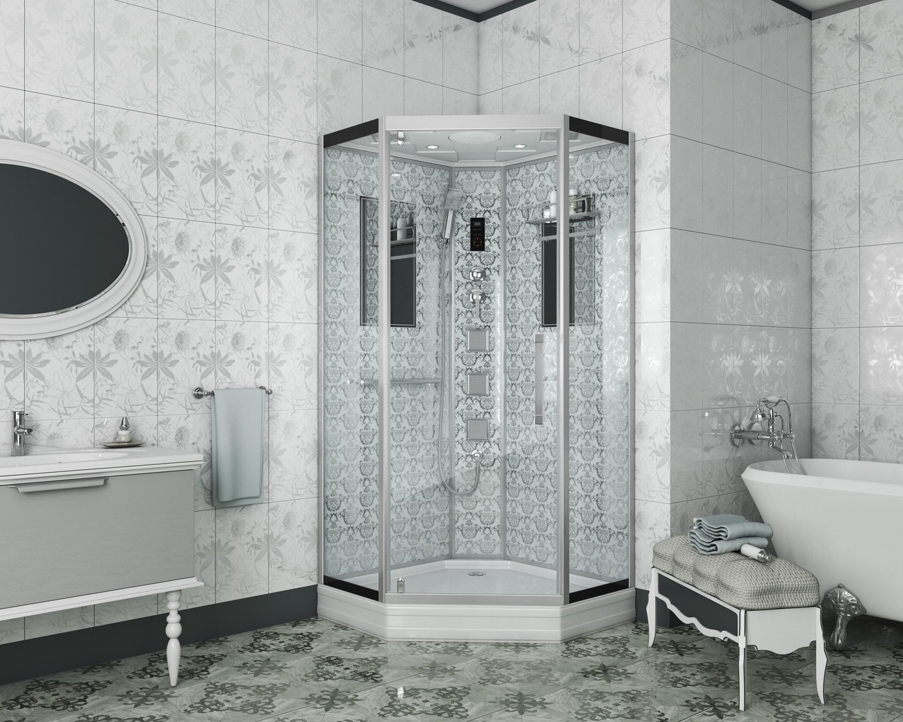 Душевая кабина Niagara 7717W, 100 x 100 см с гидромассажем, стенки белые 