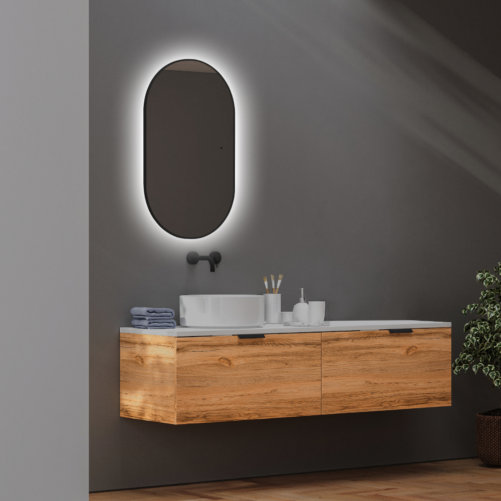 Зеркало Abber Kontur AG6302SCB, 55 см, с подсветкой, сенсорный выключатель, цвет черный 
