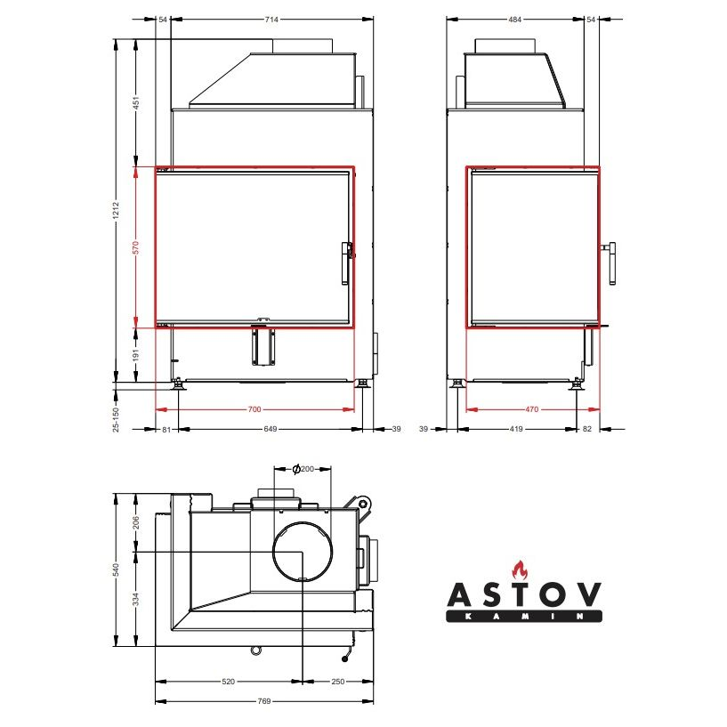 Каминная топка Астов П2С 700 L 