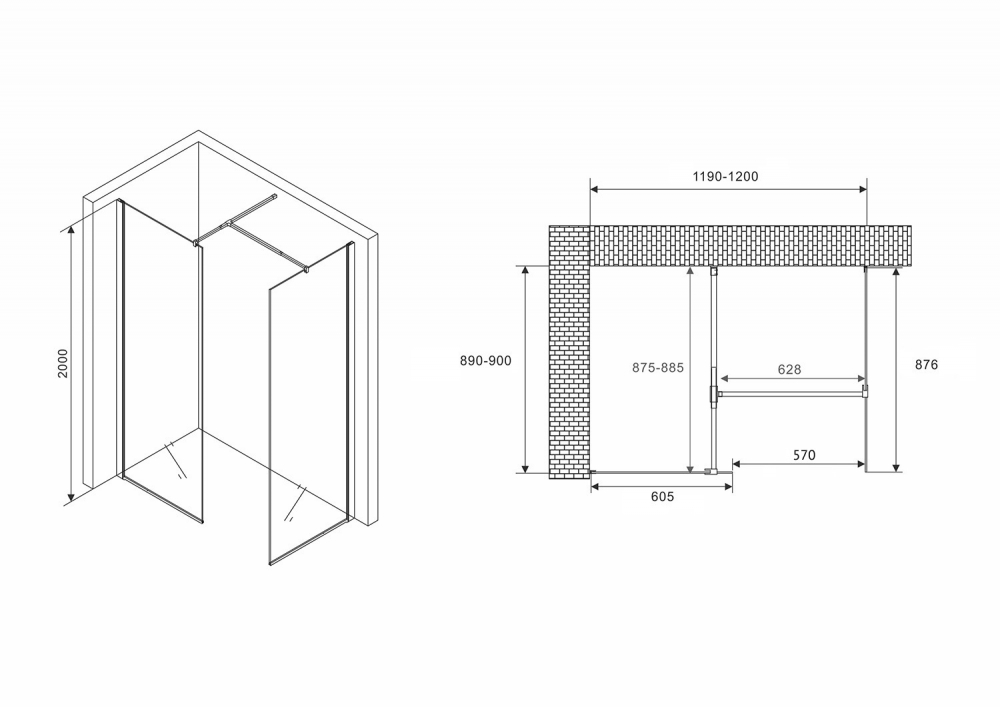 Душевой уголок Abber Immer Offen AG67129B, 120 х 90 см, стекло прозрачное, профиль черный 