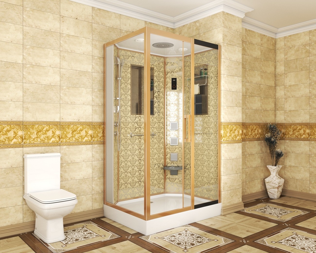 Душевая кабина Niagara 7711GR, 120 x 90 см с гидромассажем, стенки золото, правая 