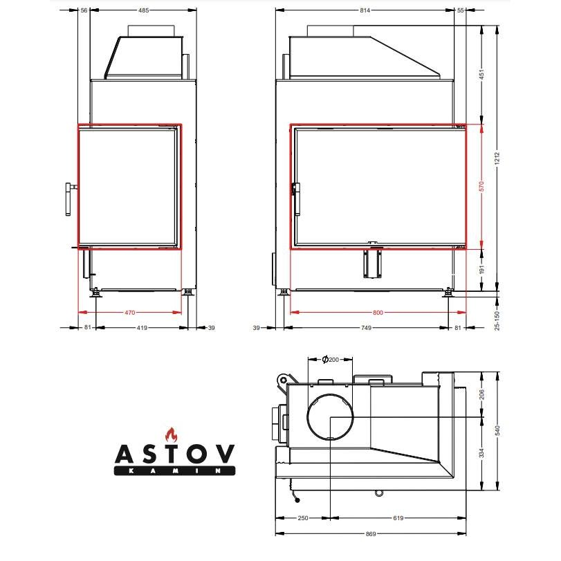 Каминная топка Астов П2С 800 R 