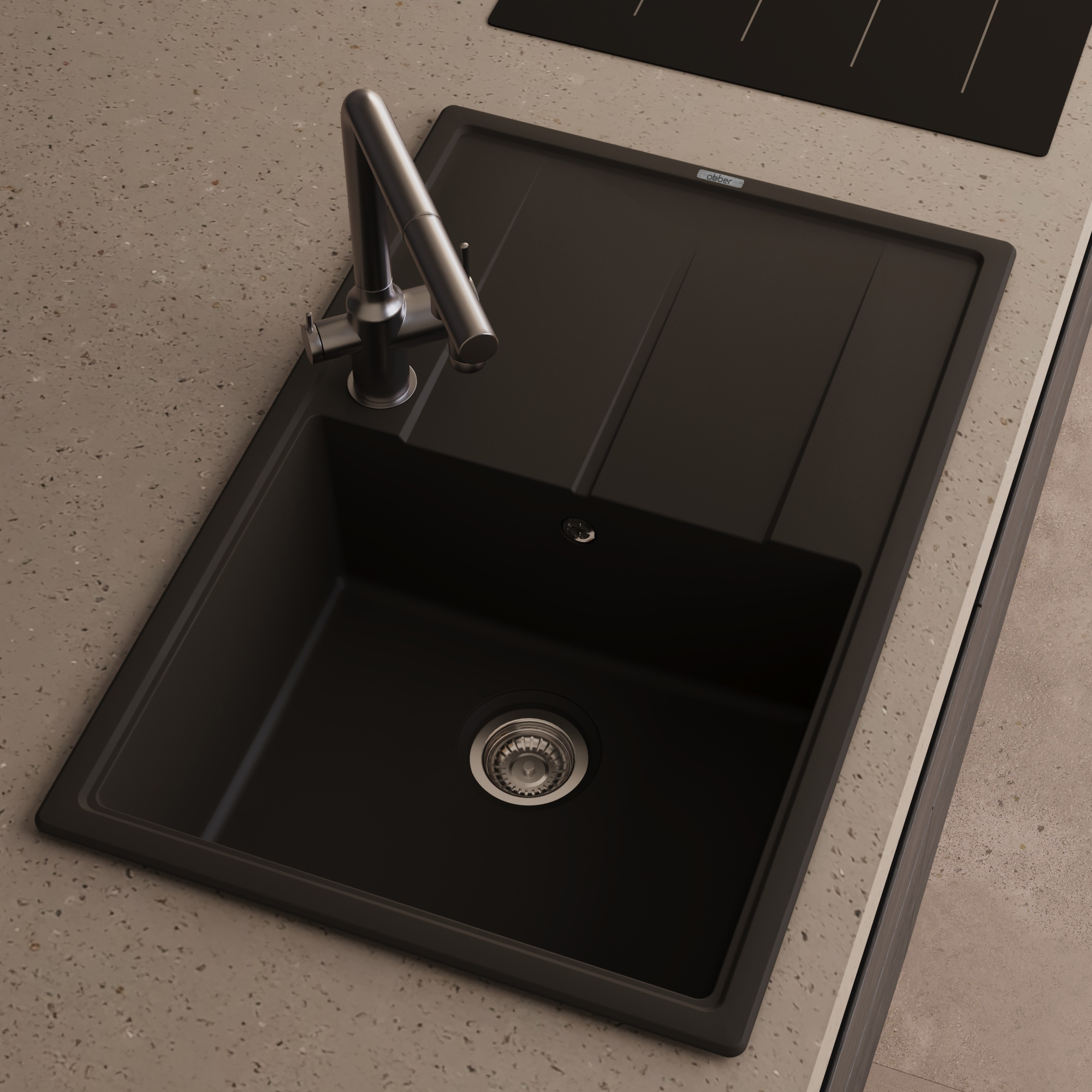 Кухонная мойка Abber Quarz AQ2904B, 78 см, кварцевый композит, крыло справа, черный матовый 