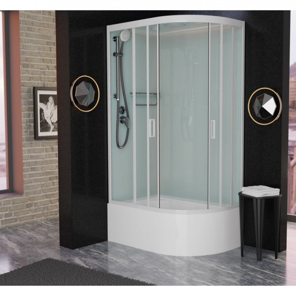 Душевая кабина Frank F412/2 L/R White, 120 x 80 см, высокий поддон, стекла прозрачные, профиль белый, 135009/137009 