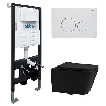 Инсталляция с унитазом Abber Rechteck AC1201MB-AC0105-AC0121MW, сиденье микролифт, клавиша смыва белый матовый, черный матовый, комплект 