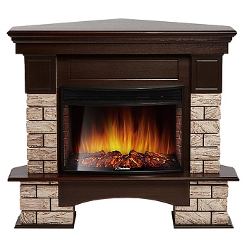 Портал Firelight Forte Wood 25U (угловой) камень коричневый, шпон темный дуб 