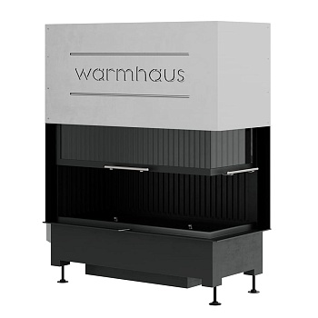 Каминная топка KANT R 100/57h (Warmhaus) с угловым стеклом правая, футеровка черные 3D панели 