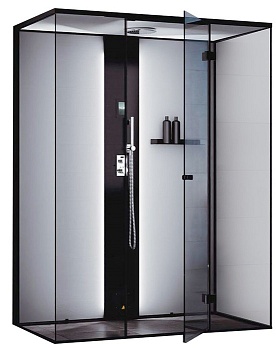 Пародушевая кабина Tylo STEAM VISTA 160 DOUBLE CORNER MATT BLACK (смеситель матово-черный, два табурета и две полки в комплекте) 