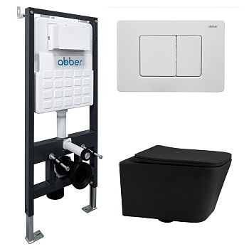 Инсталляция с унитазом Abber Rechteck AC1201MB-AC0105-AC0120MW, сиденье микролифт, клавиша смыва белый матовый, черный матовый, комплект 