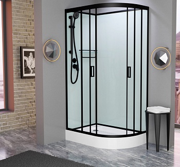 Душевая кабина Frank F412L/R Black без крыши, 120 x 80 см, низкий поддон, стекла прозрачные, профиль черный, 214014/214015 