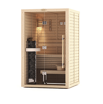Сауна в сборе SAWO 1414LS-CS-G (1,4м х 1,4м, ель, полностью стеклянная стена, дизайн Classic, левая) 