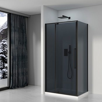 Душевой уголок Black&White Stellar Wind S818 BG, 100 x 80 см, стекла серые, профиль черный матовый, 8181000G 