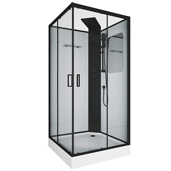 Душевая кабина Grossman Elegans GR251Q, 90 x 90 см, задние стенки белые, стекло прозрачное, профиль черный 