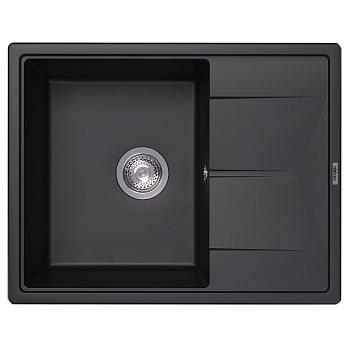 Кухонная мойка Abber Quarz AQ2903B, 65 см, кварцевый композит, крыло справа, черный матовый 