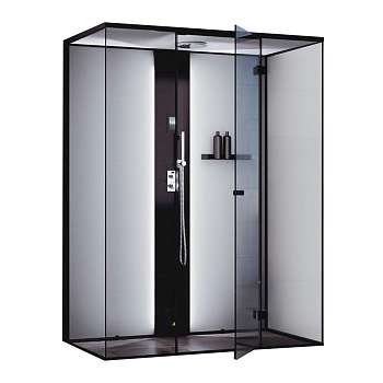 Пародушевая кабина Tylo STEAM VISTA 130 DOUBLE CORNER MATT BLACK (смеситель матово-черный, табурет и полка в комплекте) 