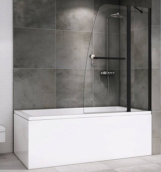 Шторка на ванну Abber Ewiges Wasser, 100 х 140 см, стекло прозрачное, профиль черный, AG50100B 