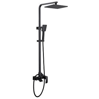 Душевая система Abber Wasserfall AF8616B, стойка, излив, верхний душ, душевая лейка, черный матовый 