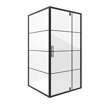 Душевое ограждение Niagara Nova NG-0200-08ВLACK (100х100х195) квадрат,черный,дверь распашная,стекло с рисунком,1 место 