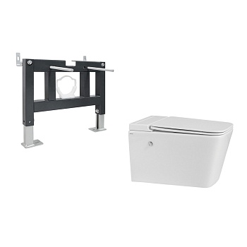 Инсталляция с унитазом Abber Rechteck AC1202P-AC0101P, сиденье микролифт, смыв импульсный, белый, комплект 