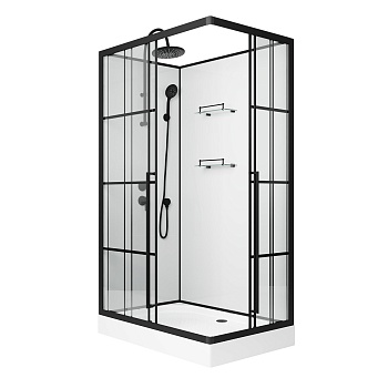 Душевая кабина Niagara Standart ST100/80/15QL/KL/BKTST100/80/15QR/KL/BKT, 100 x 80 см, стекло прозрачное с рисунком, профиль черный матовый, левая/правая 