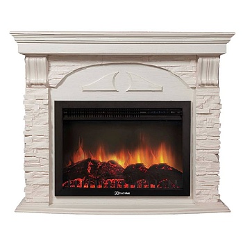 Портал Firelight Torre 25S камень белый, шпон белёный дуб 