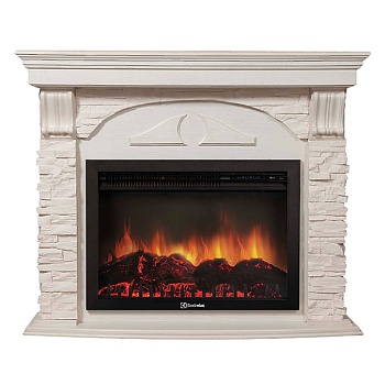 Портал Firelight Torre 26/30S камень белый, шпон белёный дуб 