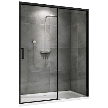 Душевая дверь Abber Komfort AG93130B, 130 х 200 см, профиль черный, стекло прозрачное 