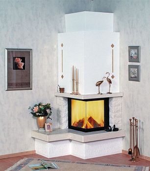 Облицовка 11/117, Bianco Beige, левая + топка 500/57 K ECOPlus, чёрная рамка, стекло гнутое (Hark) 