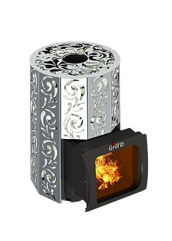 Дровяная печь для бани Grill’D Violet Steel Short Window Max Pro (Камень колотый, 100 кг) 