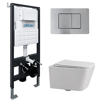 Инсталляция с унитазом Abber Rechteck AC1201-AC0105-AC0120MCH, сиденье микролифт, клавиша смыва хром матовый, белый, комплект 