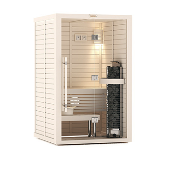 Сауна в сборе SAWO 1414RS-WD-G (1,4м х 1,4м, кедр, полностью стеклянная стена, дизайн Wave, правая) 