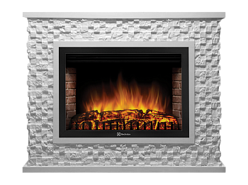 Портал Firelight Quadro 30 камень песчаник античный белый, белая эмаль 